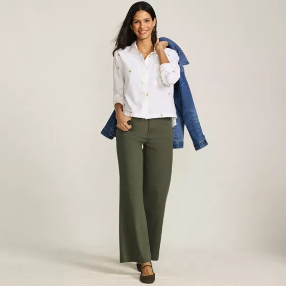 Women's High Rise 5 Pocket Wide Leg Chino Pants - primary