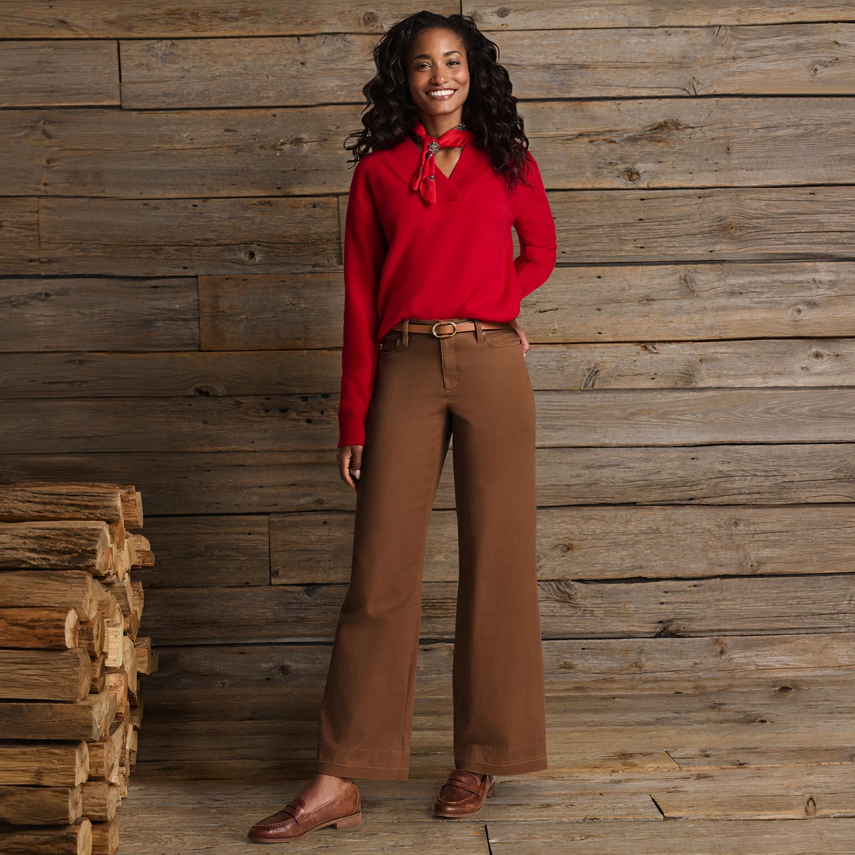 Women's Tall High Rise 5 Pocket Wide Leg Chino Pants — Rich Ginger Brown by Lands' End