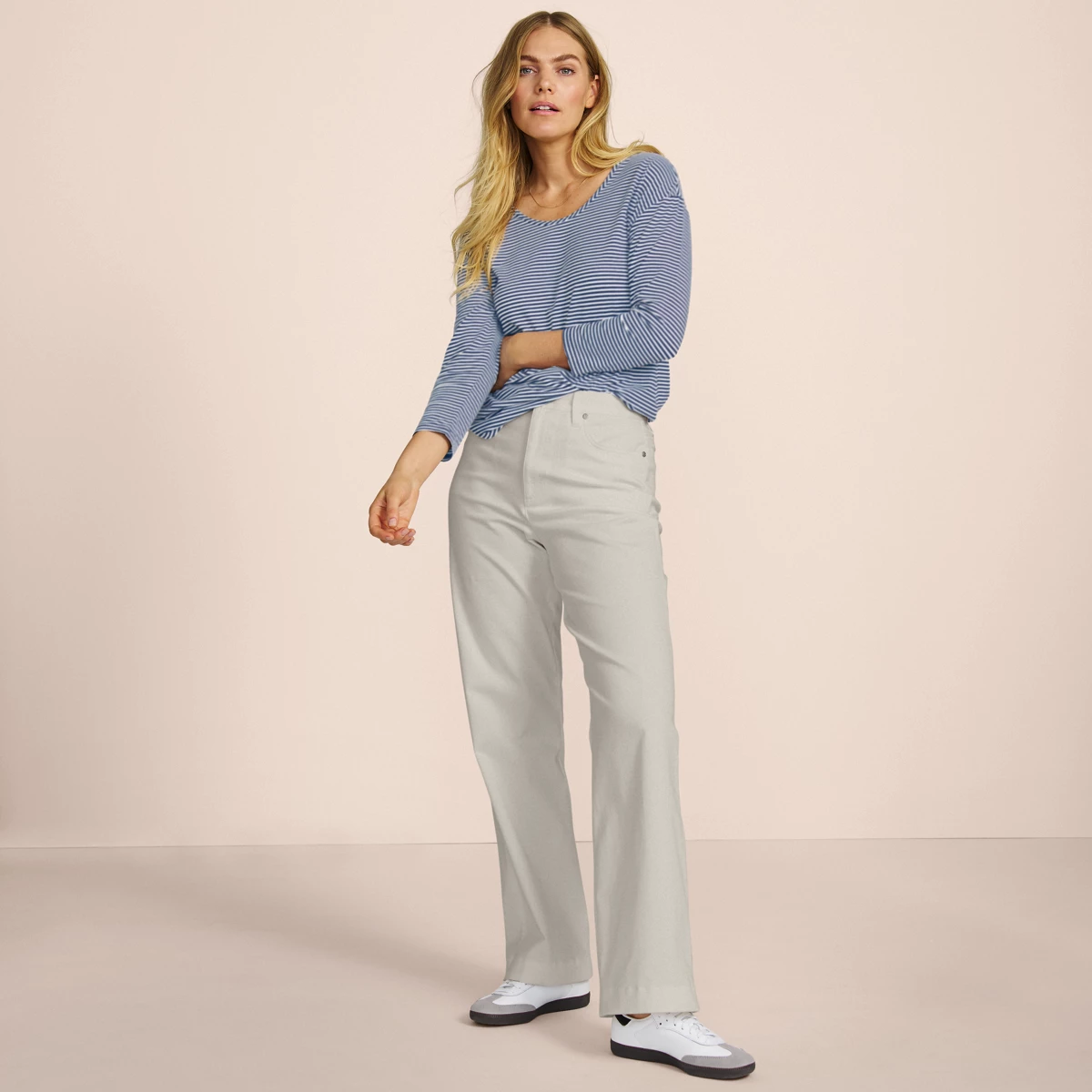Women's Tall High Rise 5 Pocket Wide Leg Chino Pants — Light Stone by Lands' End
