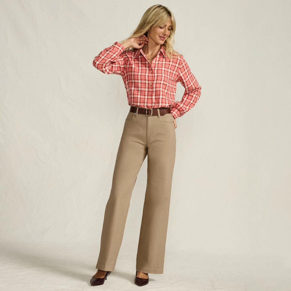 Women's Tall High Rise 5 Pocket Wide Leg Chino Pants — Desert Tan by Lands' End
