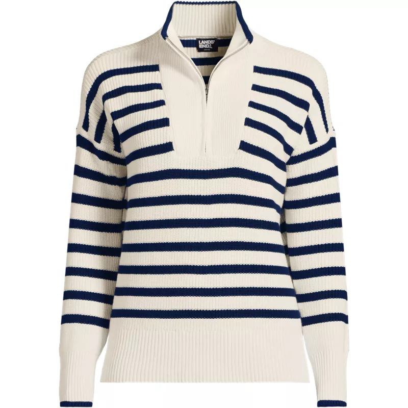 Women's Plus Size Drifter Cotton Quarter Zip Pullover Sweater, Front
