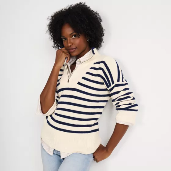 Women's Petite Drifter Cotton Quarter Zip Pullover Sweater - primary