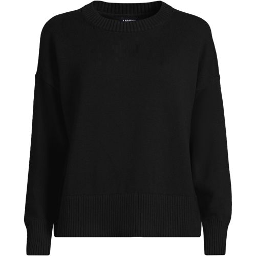 Entyinea Womens Plus Size Sweaters Casual Long Sleeve Sweaters Crew Neck  Solid Ribbed Knitted Oversized Pullover Black M 