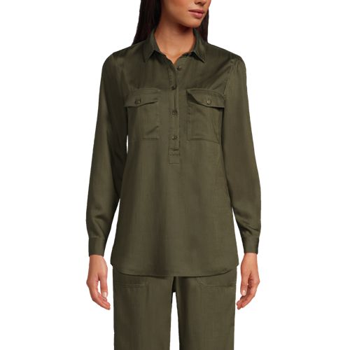  Lands' End Tunika Im Worker-stil Aus Tencel, Damen, Größe:40-42 Regular, Grün, Lyocell (viskose), By Lands' End 