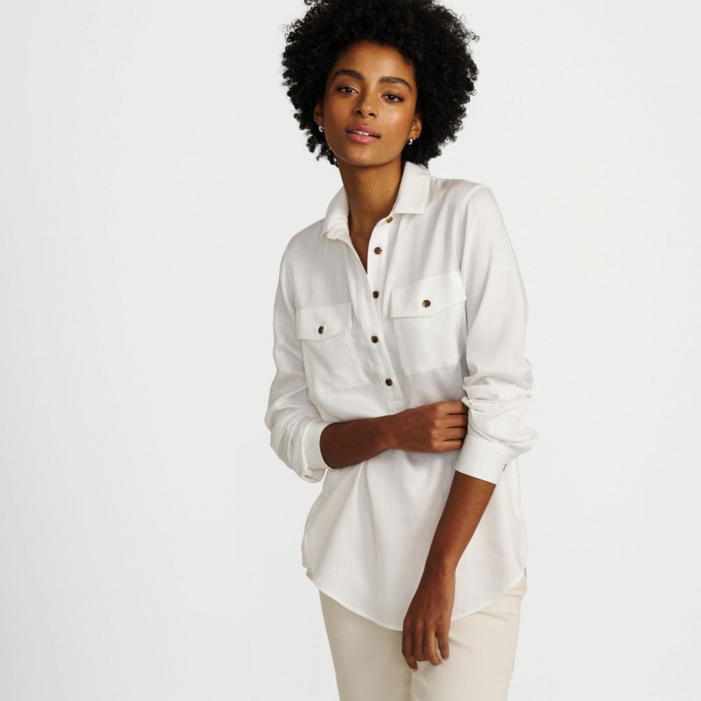 売れ筋商品|||ランズエンド カットソー トップス レディース Women's TENCEL Fiber Popover Top Soft indigo Women's TENCEL™ Fiber Popover Top | Lands' End