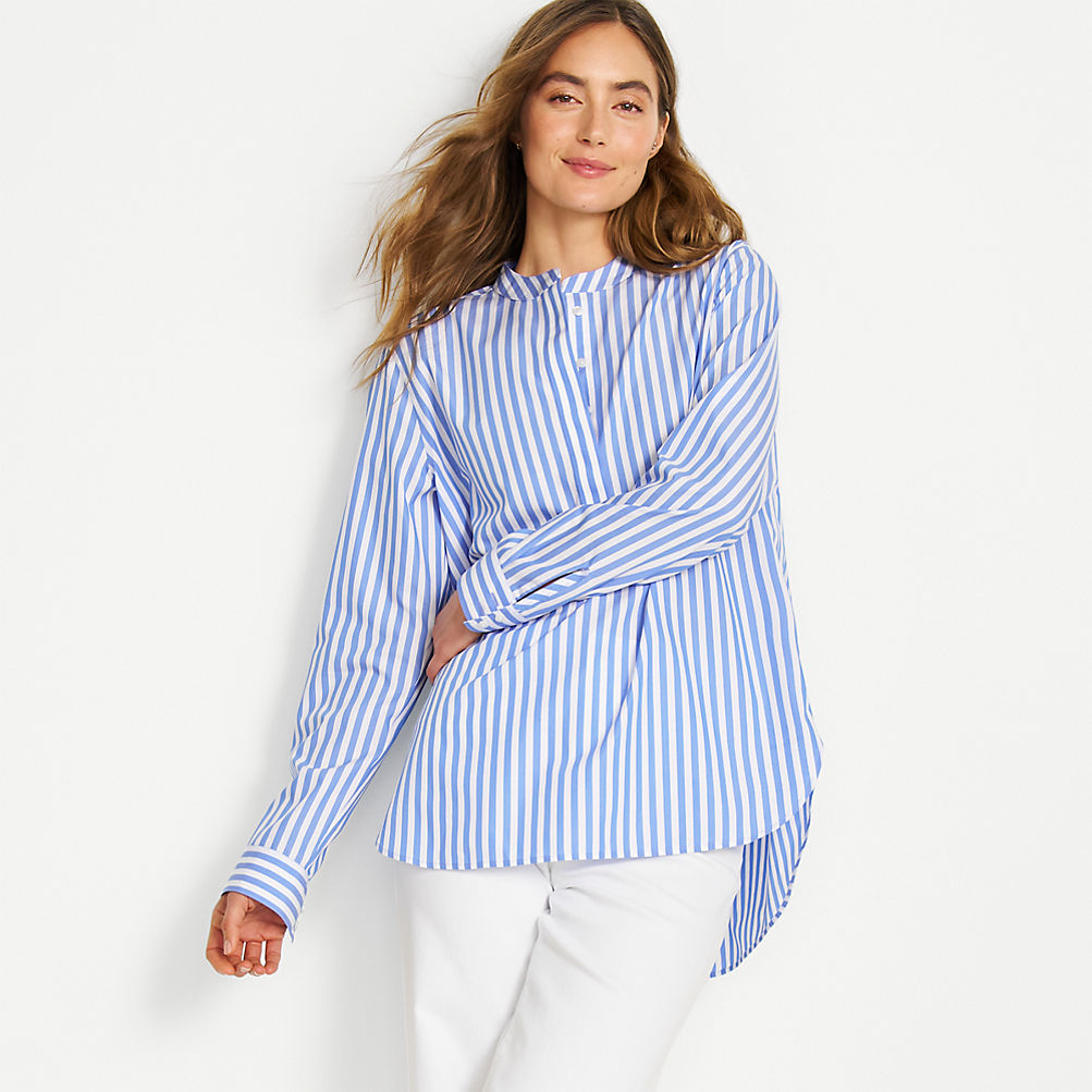 Women's No Iron Long Sleeve Banded Collar Popover Shirt | Lands' End