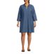 Women's Plus Size Cotton Poplin 3/4 Sleeve Split Neck Dress, Front