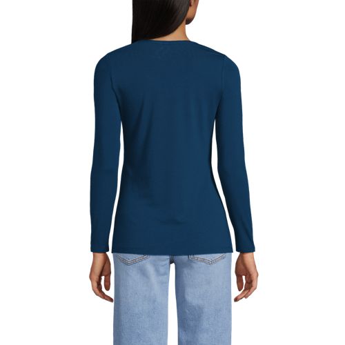  Lands' End Baumwolle/modal-shirt Mit Ballett-ausschnitt, Damen, Größe:32-34 Petite, Blau, Baumwolle Modal, By Lands' End 