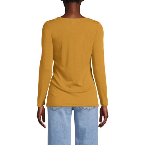  Lands' End Baumwolle/modal-shirt Mit Ballett-ausschnitt, Damen, Größe:36-38 Regular, Gelb, Baumwolle Modal, By Lands' End 