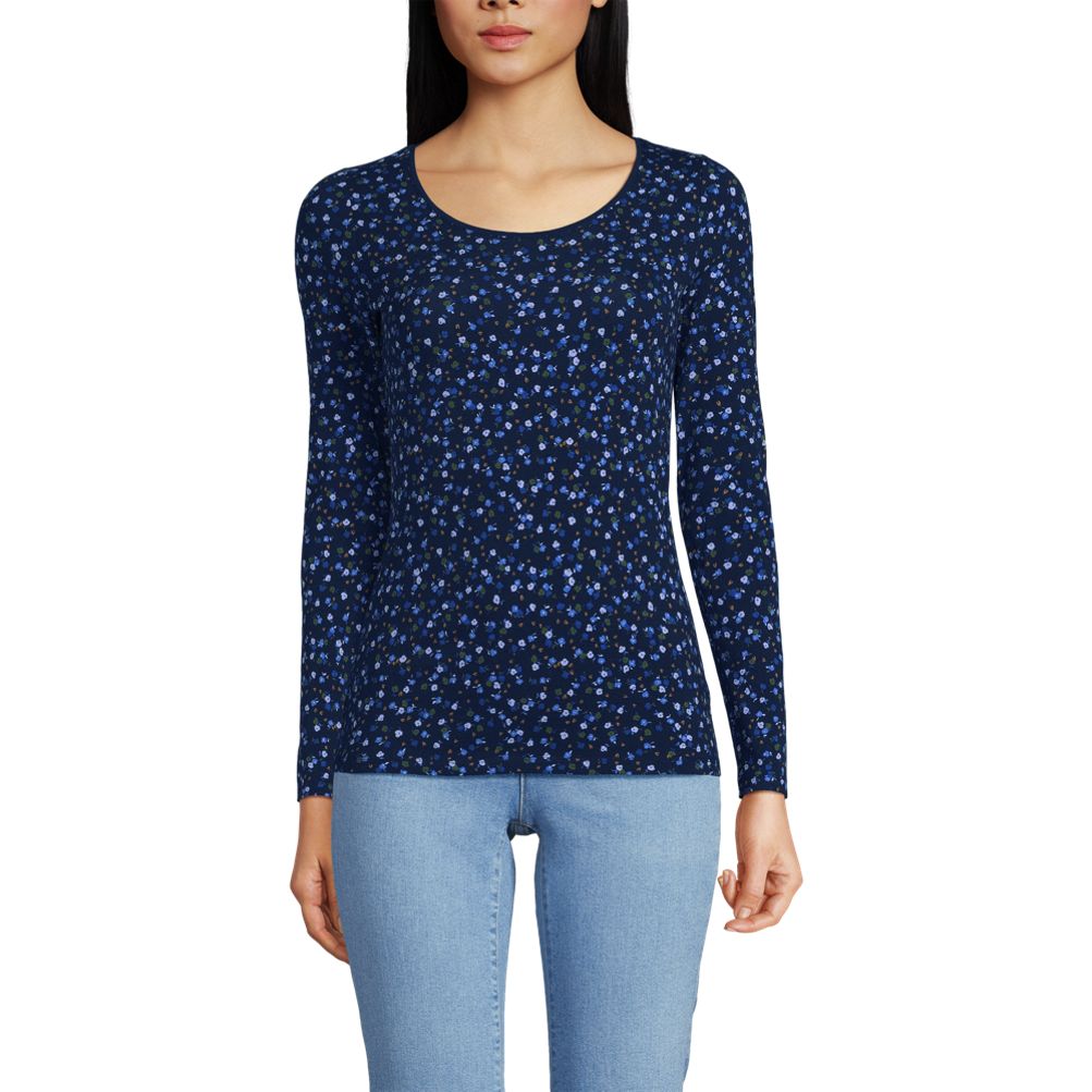 売れ筋商品|||ランズエンド カットソー トップス レディース Women's Lightweight Jersey Skimming Long Sleeve Scoop Neck T-shirt True cobalt blue Lands' End Women's Plus Size Lightweight Jersey Skimming