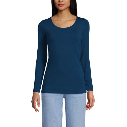 Lands' End Baumwolle/modal-shirt Mit Ballett-ausschnitt, Damen, Größe:32-34 Petite, Blau, Baumwolle Modal, By Lands' End 