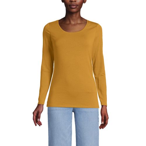  Lands' End Baumwolle/modal-shirt Mit Ballett-ausschnitt, Damen, Größe:36-38 Regular, Gelb, Baumwolle Modal, By Lands' End 