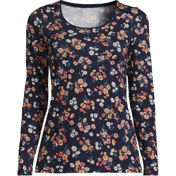 Women's Lightweight Jersey Skimming Long Sleeve Scoop Neck T-shirt - primary