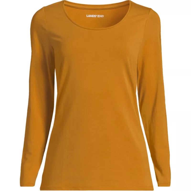 Women's Lightweight Jersey Skimming Long Sleeve Scoop Neck T-shirt, Front