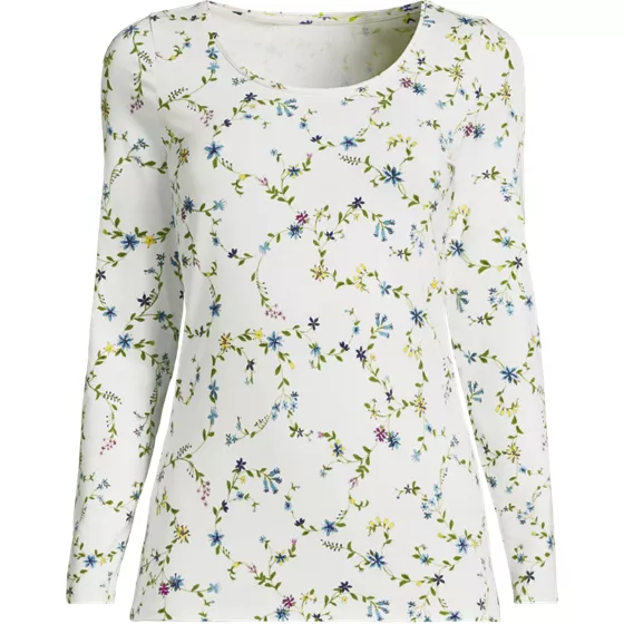 Women's Lightweight Jersey Skimming Long Sleeve Scoop Neck T-shirt - primary