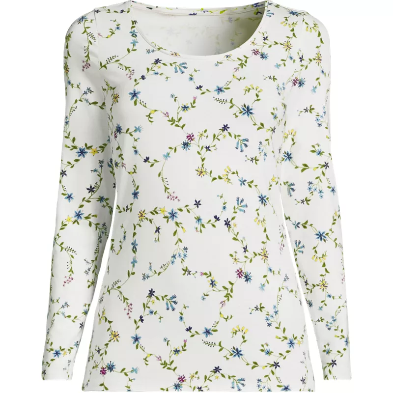 Women's Petite Lightweight Jersey Skimming Long Sleeve Scoop Neck T-shirt, Front