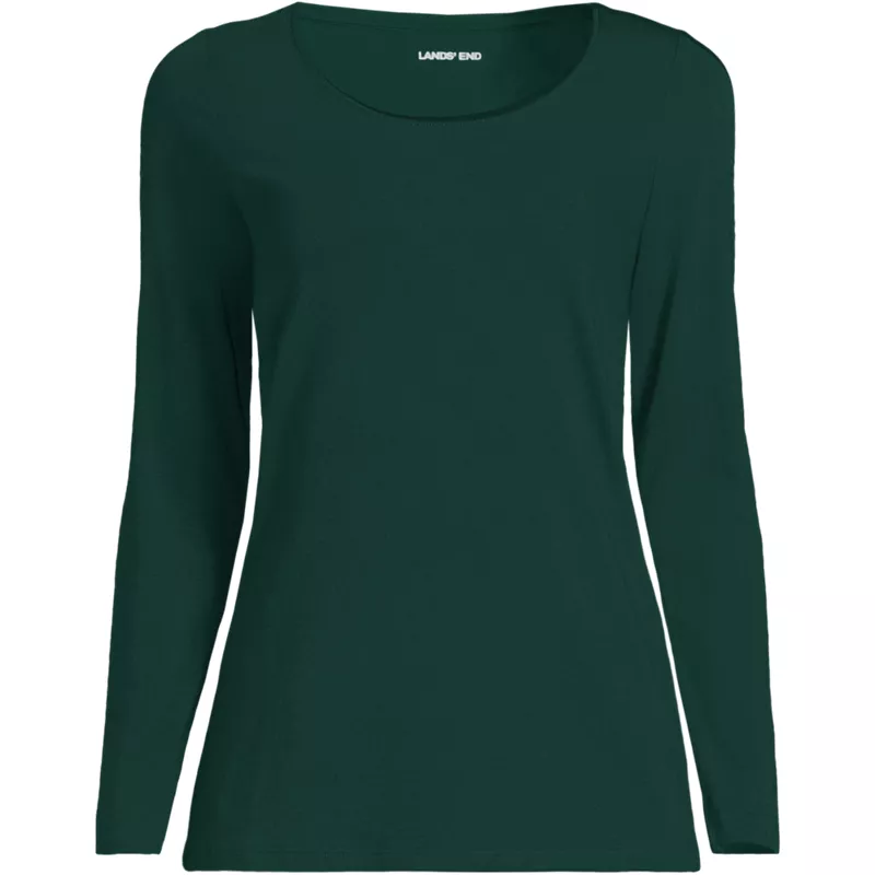 Women's Petite Lightweight Jersey Skimming Long Sleeve Scoop Neck T-shirt, Front
