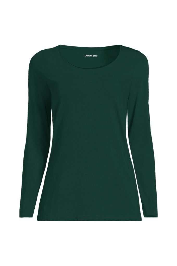 Lands' End Women's Petite Lightweight Jersey Skimming Long Sleeve Scoop Neck T-shirt In Green