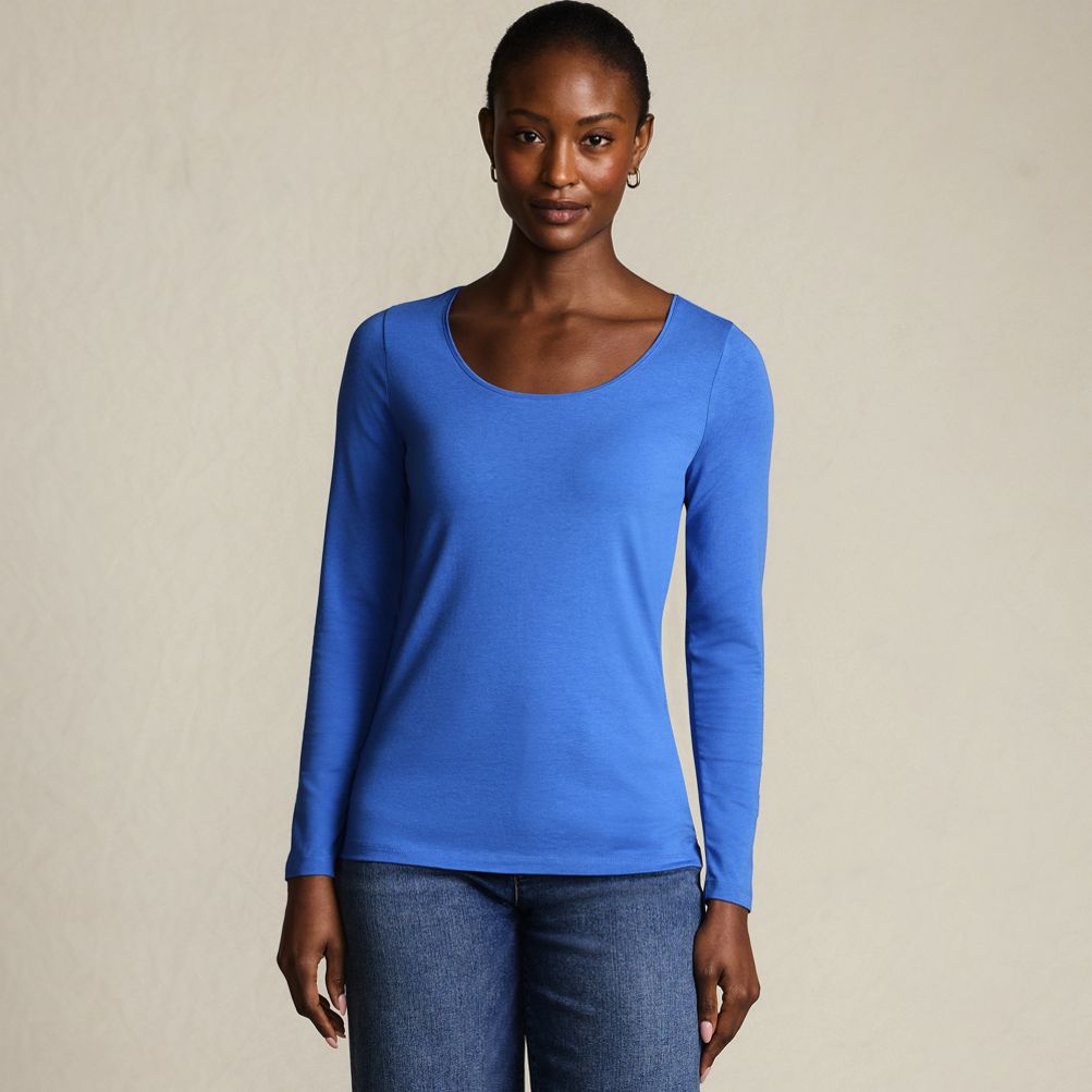 Women's Lightweight Jersey Skimming Long Sleeve Scoop Neck T