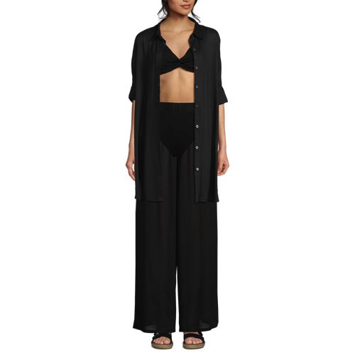 Women's Sheer Oversized Button Front Swim Cover-up Shirt - image 4