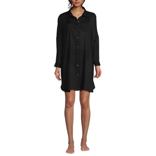 Women's Sheer Oversized Button Front Swim Cover-up Shirt - image 3
