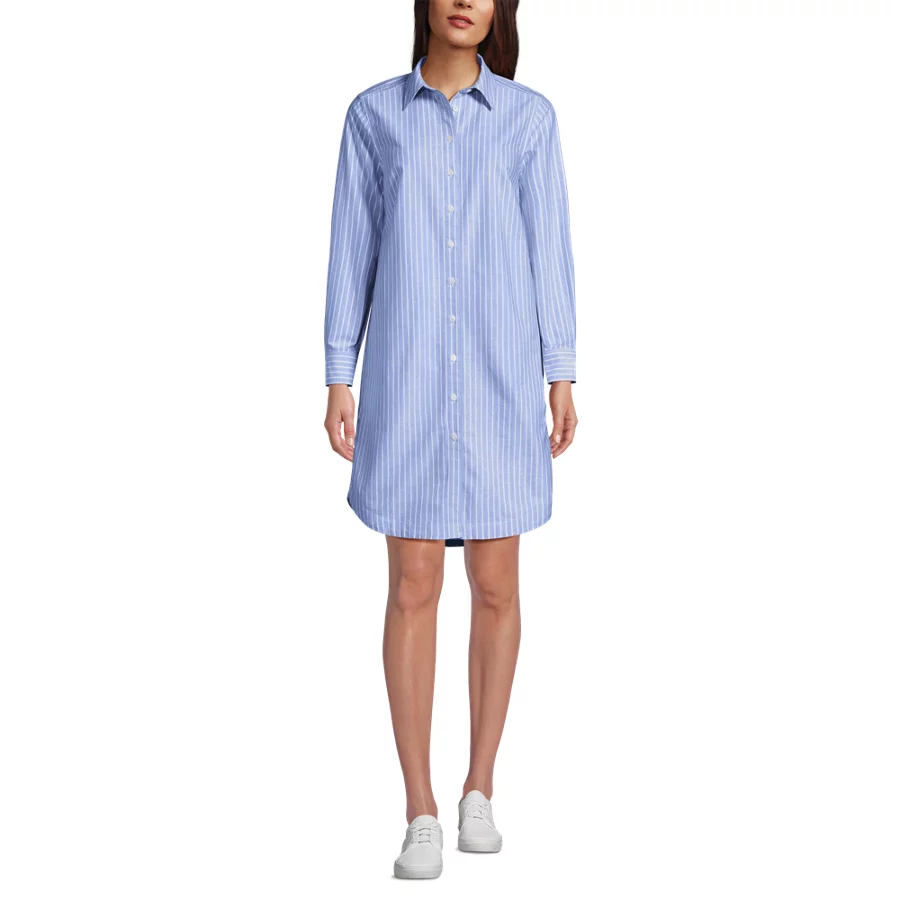 Women's Oxford Long Sleeve Button Front Shirt Dress view 2