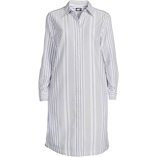 Women's Oxford Long Sleeve Button Front Shirt Dress - Secondary