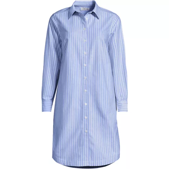Women's Plus Size Oxford Long Sleeve Button Front Shirt Dress - primary