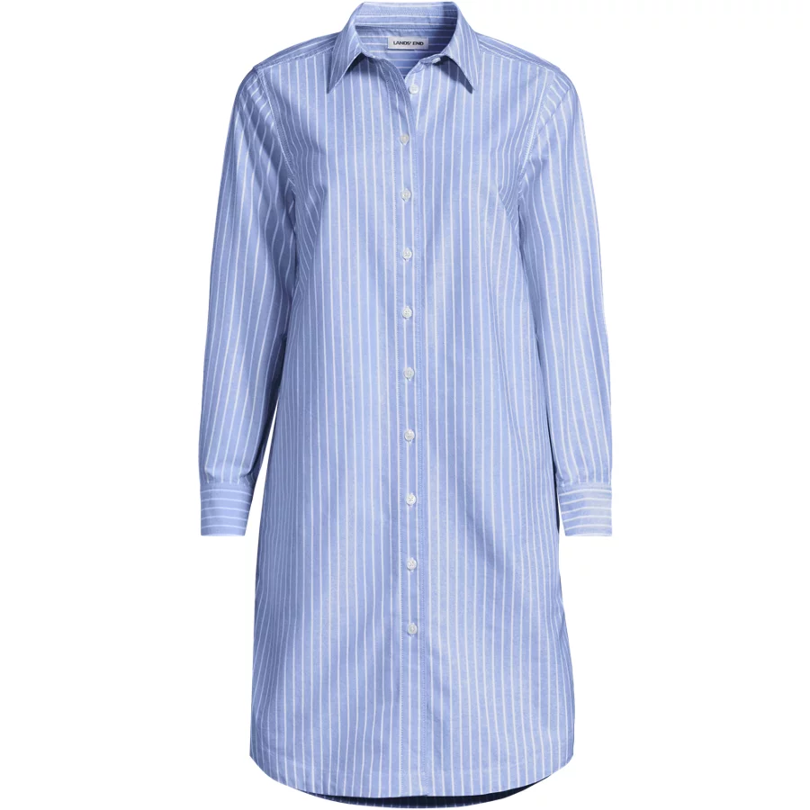 Women's Oxford Long Sleeve Button Front Shirt Dress view 3