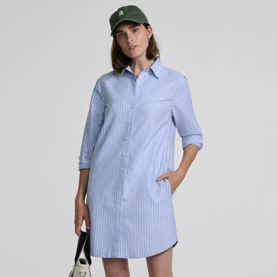 Women's Oxford Long Sleeve Button Front Shirt Dress - primary