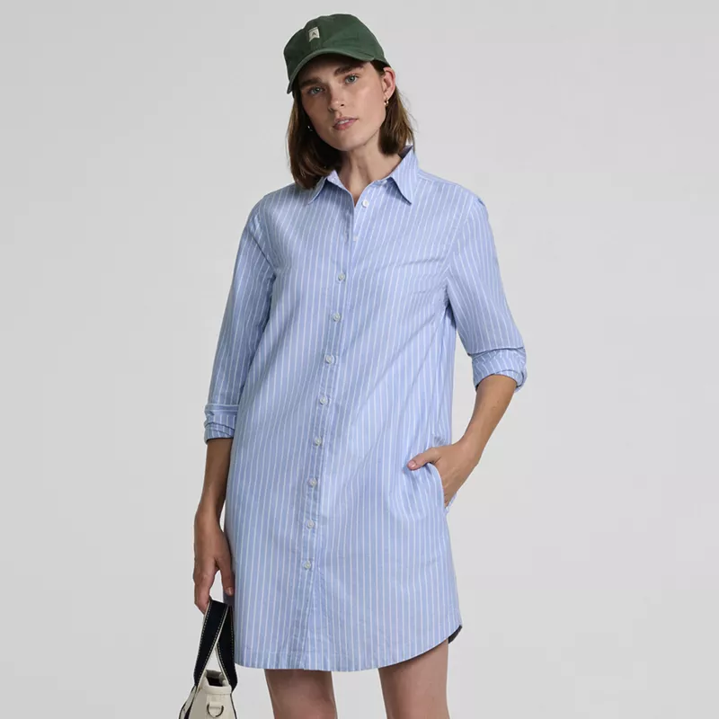 Women's Oxford Long Sleeve Button Front Shirt Dress, alternative image