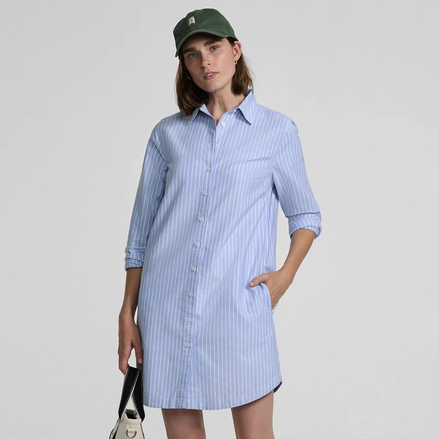 Women's Oxford Long Sleeve Button Front Shirt Dress view 7
