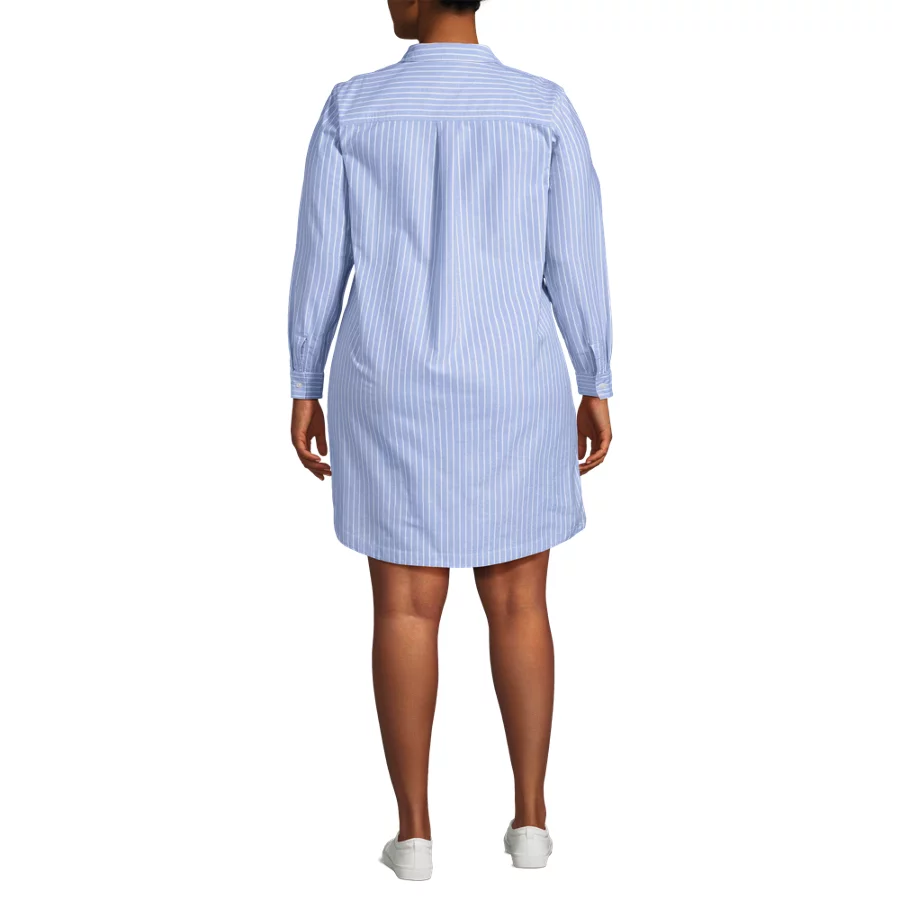Women's Oxford Long Sleeve Button Front Shirt Dress view 4
