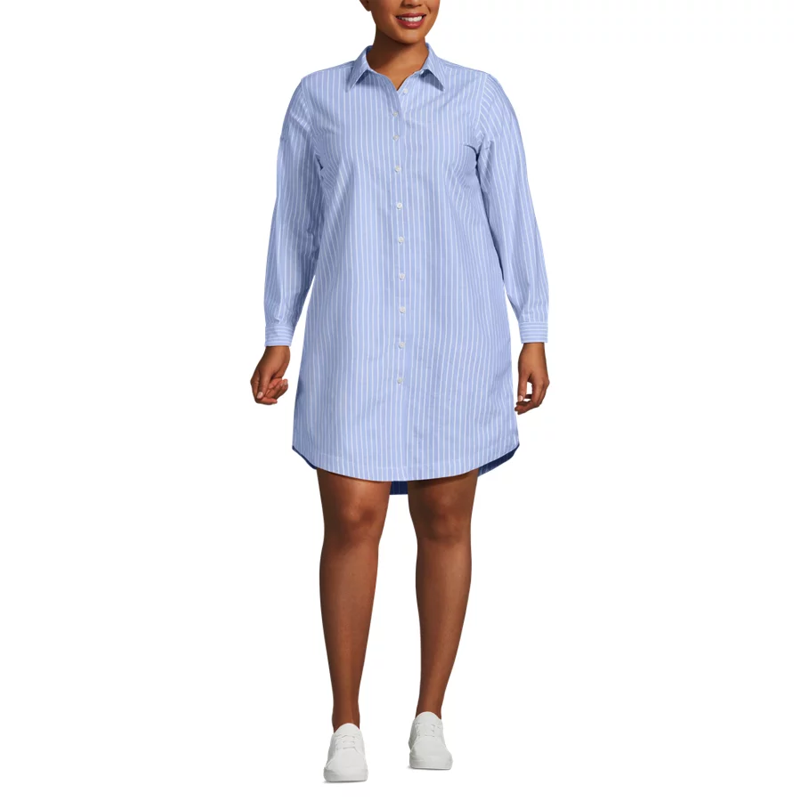 Women's Oxford Long Sleeve Button Front Shirt Dress view 5
