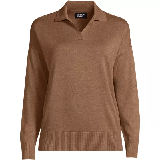 Women's Cotton Modal Long Sleeve Polo Collar Sweater - primary