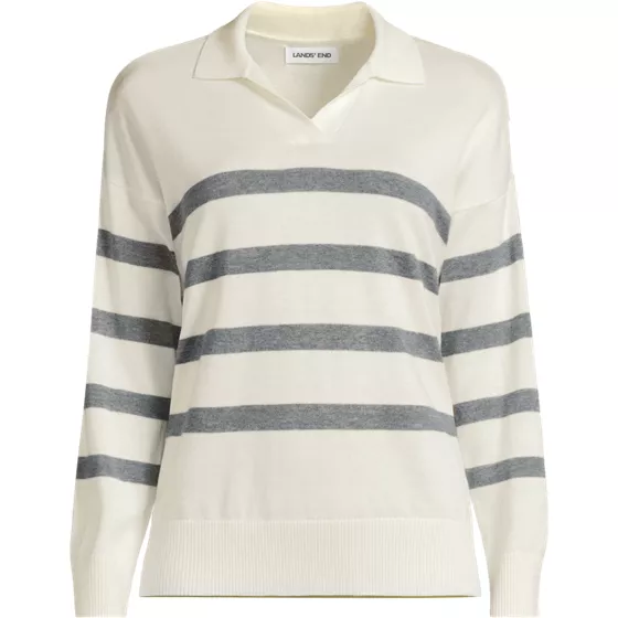 Women's Cotton Modal Long Sleeve Polo Collar Sweater - primary