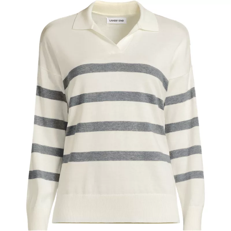 Women's Plus Size Cotton Modal Long Sleeve Polo Collar Sweater, Front