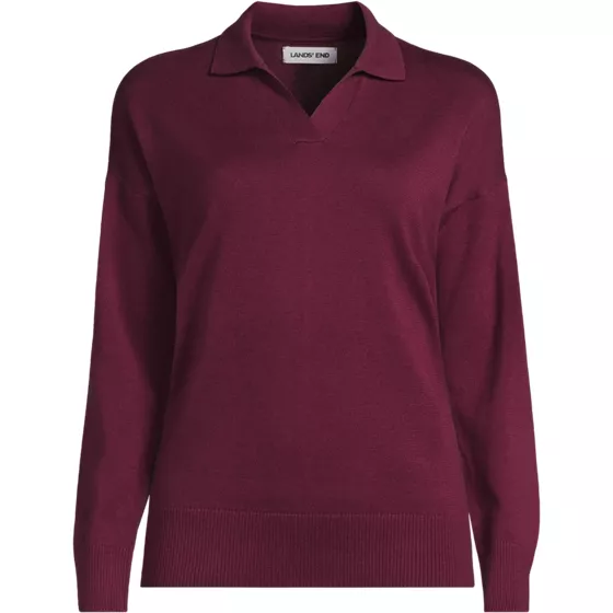 School Uniform Women's Cotton Modal Long Sleeve Polo Collar Sweater - primary