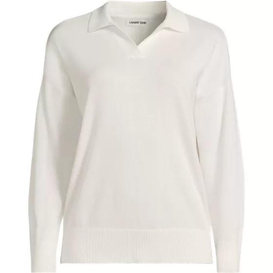 School Uniform Women's Cotton Modal Long Sleeve Polo Collar Sweater - primary