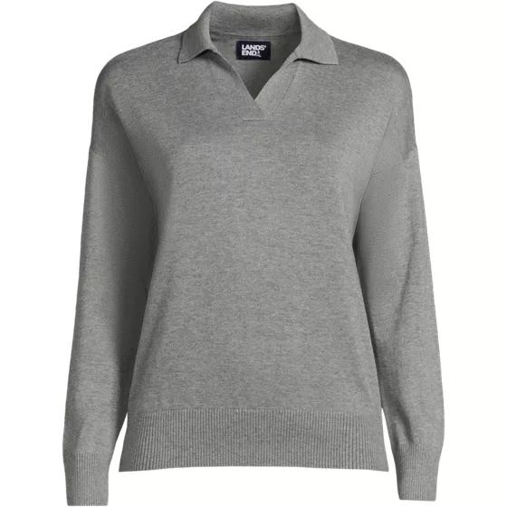 Women's Plus Size Cotton Modal Long Sleeve Polo Collar Sweater - primary