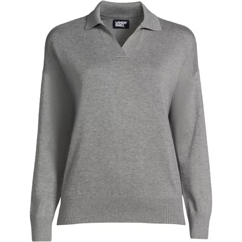 Women's Plus Size Cotton Modal Long Sleeve Polo Collar Sweater, Front
