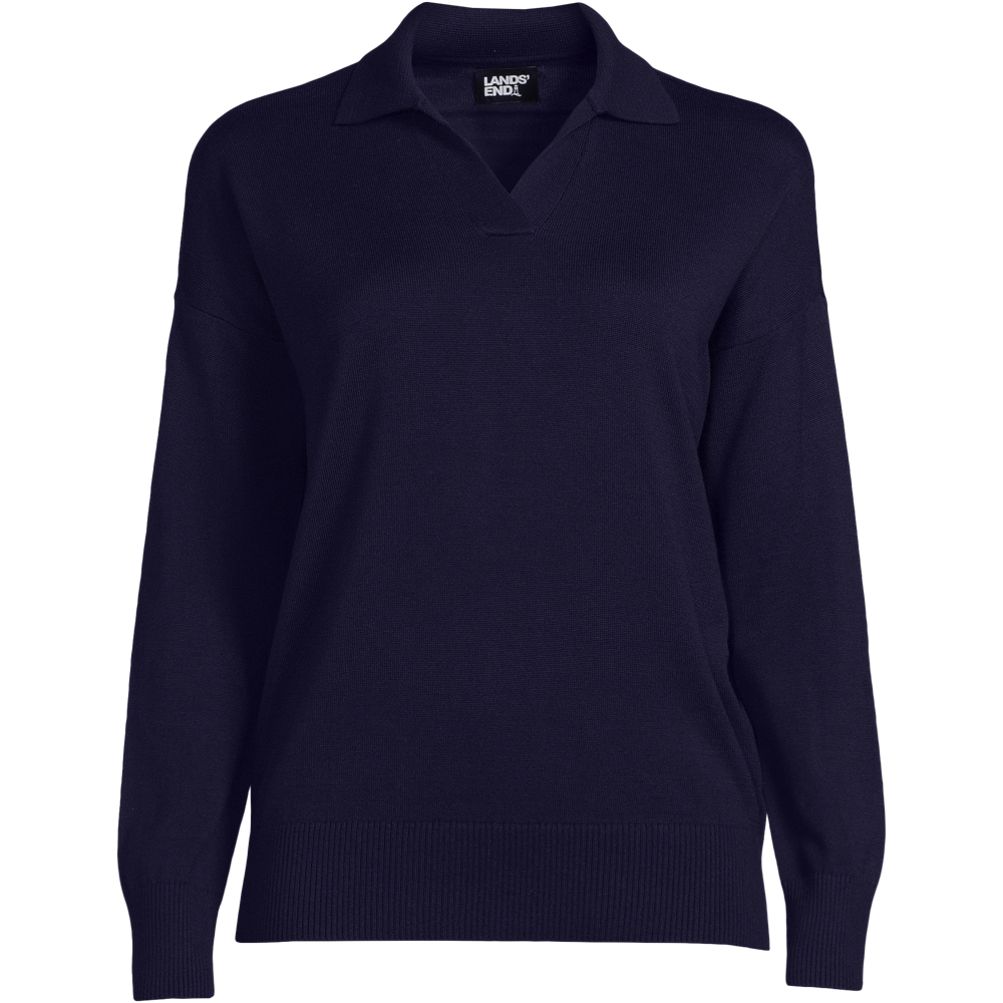 Women's Cotton Modal Long Sleeve Polo Collar Sweater | Lands