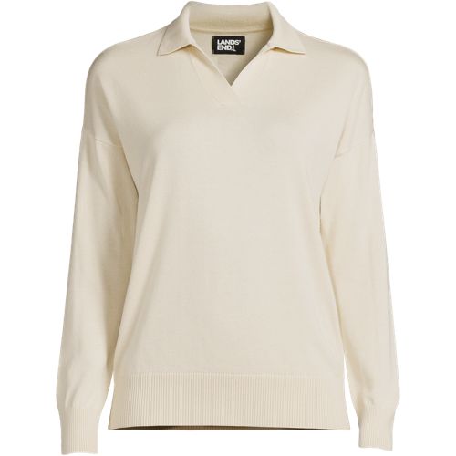 Women's Cotton Modal Long Sleeve Polo Collar Sweater | Lands