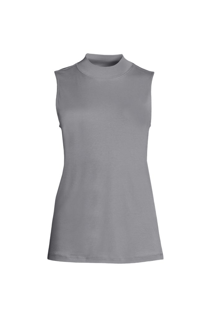 Lands' End Women's Plus Size Supima Micro Modal Sleeveless Mock Neck Shirt In Gray