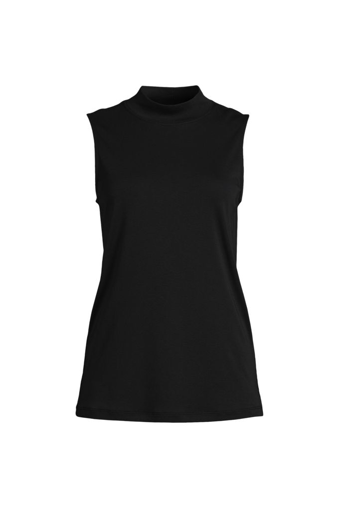 Lands' End Women's Plus Size Supima Micro Modal Sleeveless Mock Neck Shirt In Black
