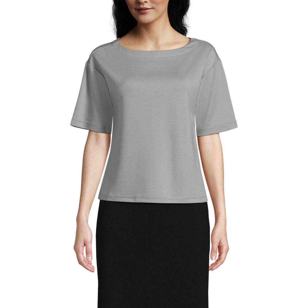 Lands' End Women's Elbow Sleeve Side Tie Blouse - Lightweight Jersey, V-Neck, 100% Supima Cotton, Relaxed Fit
