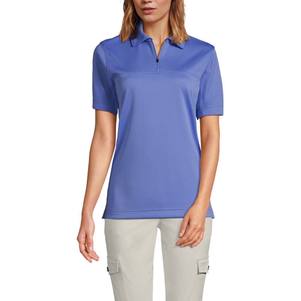 Unisex Short Sleeve Quarter Zip Textured Polo Shirt