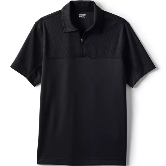 Unisex Short Sleeve Quarter Zip Textured Polo Shirt - primary