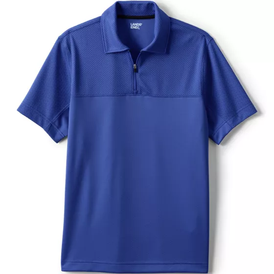 Unisex Short Sleeve Quarter Zip Textured Polo Shirt - primary