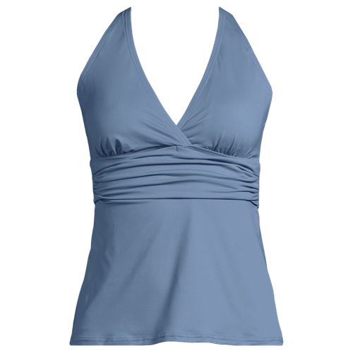 Plunge V-neck Tankini Top, Women, size: S, regular, Blue, Nylon-blend, by Lands' End